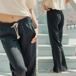 Roxy Oceanside Wide Leg Drawstring Beach Pants XL Black Boho Beachy Coastal